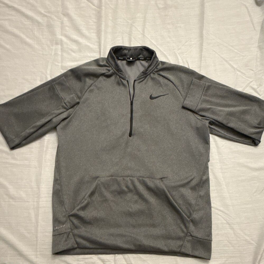 Nike Dri-Fit Pullover Sweater Quarter Zip Up Men’s L Charcoal Gray Made In Egypt